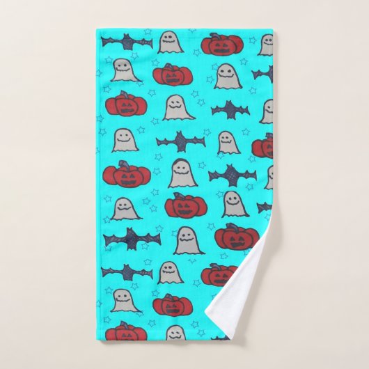 Fun Halloween Print on Blue Badhandtuch Set (Handtuch)