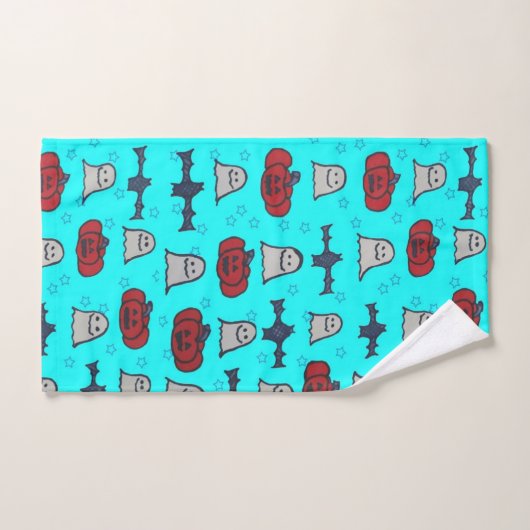 Fun Halloween Print on Blue Badhandtuch Set (Handtuch)
