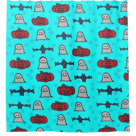 Fun Halloween Print on Blue Duschvorhang (Vorderseite)