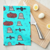 Fun Halloween Print on Blue Geschirrtuch (Viertel Falte)