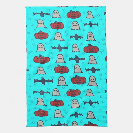 Fun Halloween Print on Blue Geschirrtuch (Vertikal)