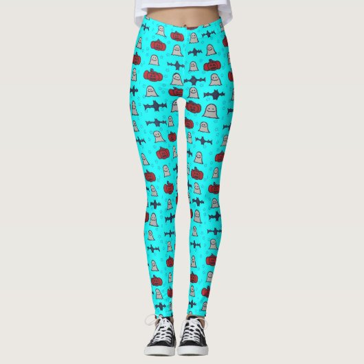 Fun Halloween Print on Blue Leggings (Vorderseite)
