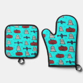 Fun Halloween Print on Blue Ofenhandschuh & Topflappen-Set (Vorderseite)