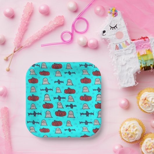 Fun Halloween Print on Blue Pappteller (Party)