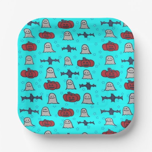 Fun Halloween Print on Blue Pappteller (Vorderseite)