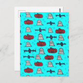 Fun Halloween Print on Blue Postkarte (Vorne/Hinten)
