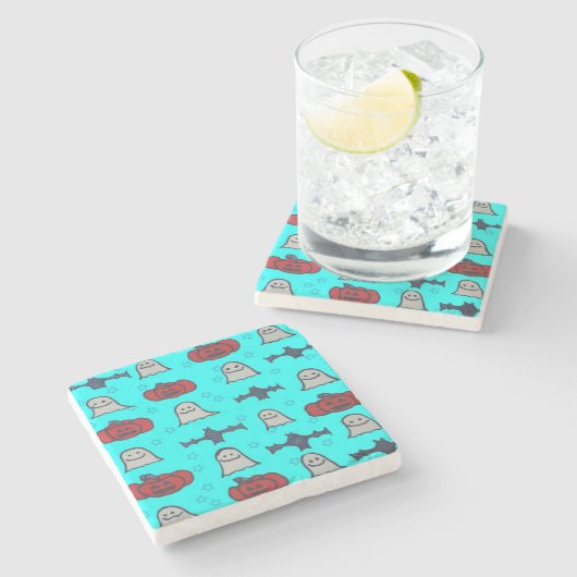 Fun Halloween Print on Blue Steinuntersetzer (Seitenansicht)