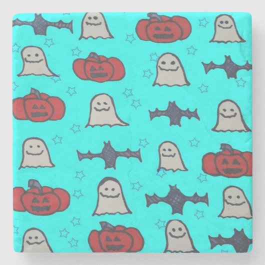 Fun Halloween Print on Blue Steinuntersetzer (Vorderseite)