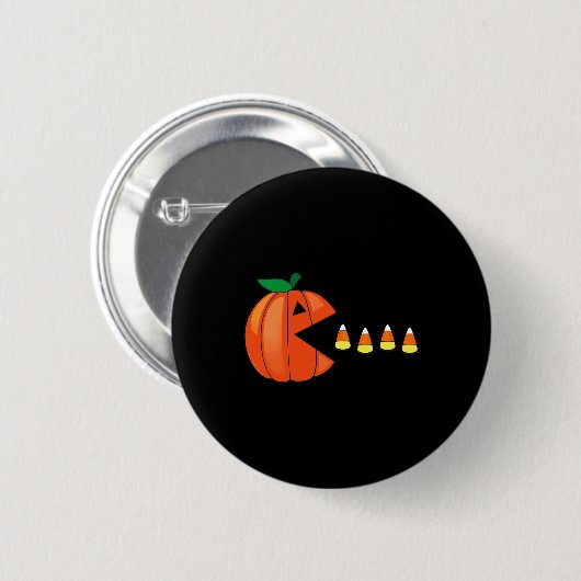 Fun Halloween Pumpkin Eating Candy Corn Button (Vorne & Hinten)