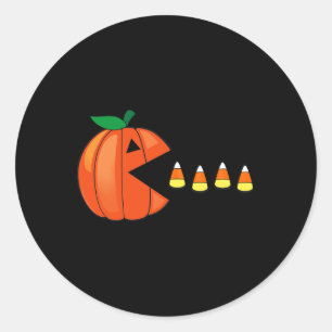 Fun Halloween Pumpkin Eating Candy Corn Runder Aufkleber