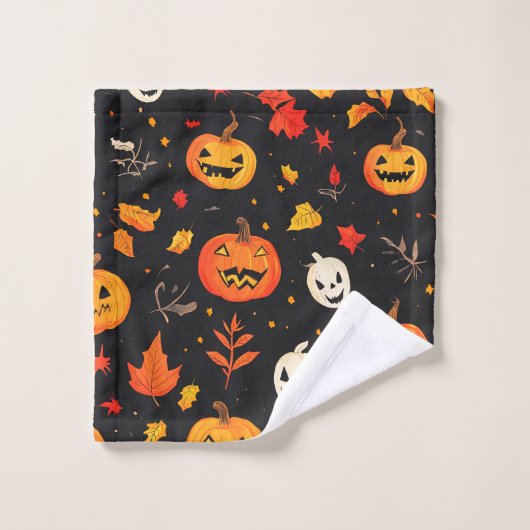 Fun Halloween Pumpkin und Blätter drucken Badhandtuch Set (Waschlappen)