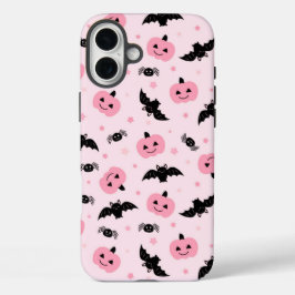 Fun Halloween Pumpkins und Bat Pattern iPhone 16 Plus Hülle