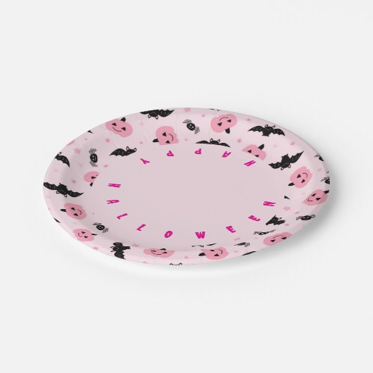 Fun Halloween Pumpkins und Bat Pattern Pappteller (Schrägansicht)