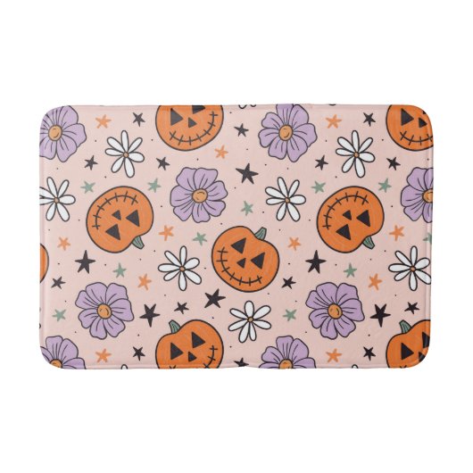 Fun Halloween Pumpkins und Blume Muster Badematte (Vorderseite)