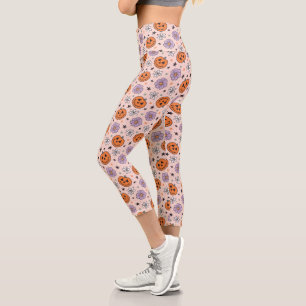 Fun Halloween Pumpkins und Blume Muster Capri Leggings