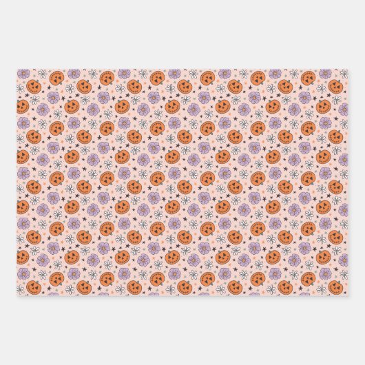 Fun Halloween Pumpkins und Blume Muster Geschenkpapier Set (Vorderseite 2)