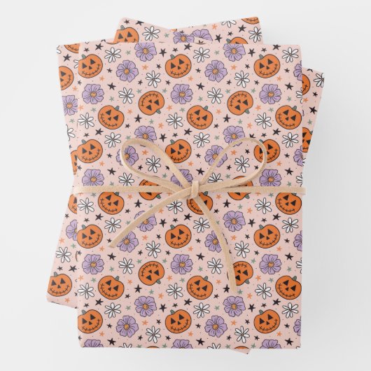 Fun Halloween Pumpkins und Blume Muster Geschenkpapier Set (Beispiel)