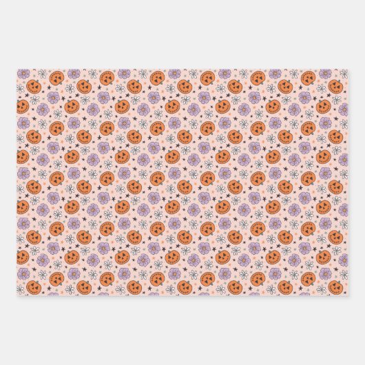Fun Halloween Pumpkins und Blume Muster Geschenkpapier Set (Vorderseite)
