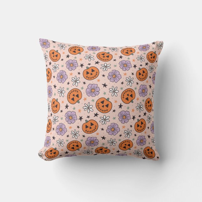 Fun Halloween Pumpkins und Blume Muster Kissen (Vorderseite)