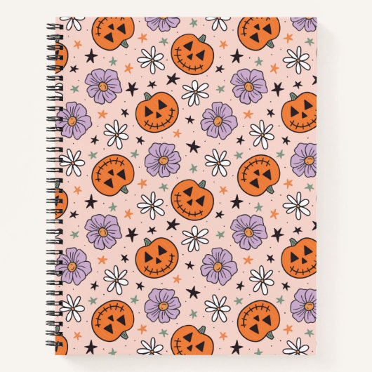 Fun Halloween Pumpkins und Blume Muster Notizblock (Vorderseite)
