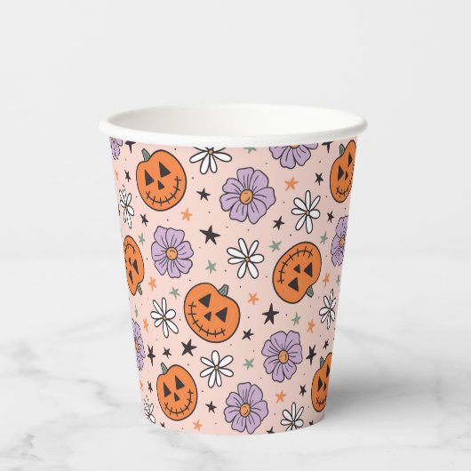 Fun Halloween Pumpkins und Blume Muster Pappbecher (Vorderseite)