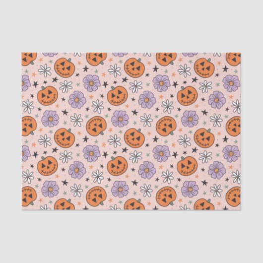 Fun Halloween Pumpkins und Blume Muster Seidenpapier (Vorderseite)