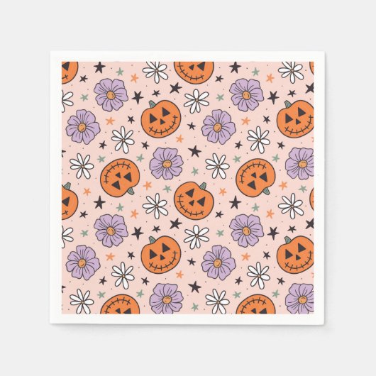 Fun Halloween Pumpkins und Blume Muster Serviette (Vorderseite)