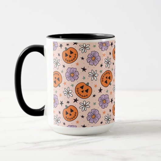 Fun Halloween Pumpkins und Blume Muster Tasse (Links)