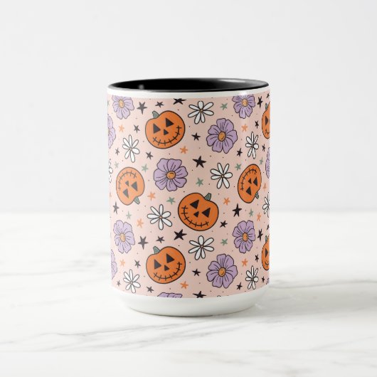 Fun Halloween Pumpkins und Blume Muster Tasse (Zentrum)