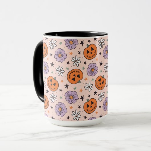 Fun Halloween Pumpkins und Blume Muster Tasse (Vorderseite Links)