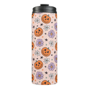 Fun Halloween Pumpkins und Blume Muster Thermosbecher