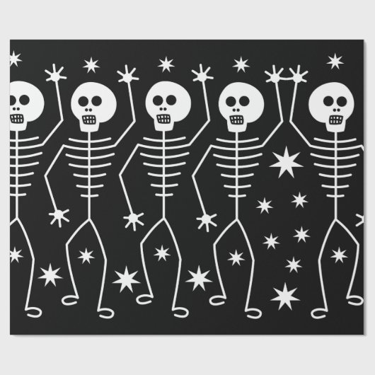 FUN HALLOWEEN SKELETONS Wrapping Paper with STARS Geschenkpapier (Flach)