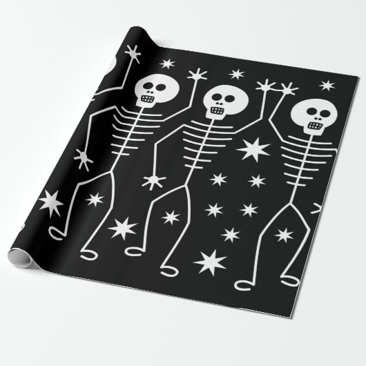 FUN HALLOWEEN SKELETONS Wrapping Paper with STARS Geschenkpapier (Ungerollt)
