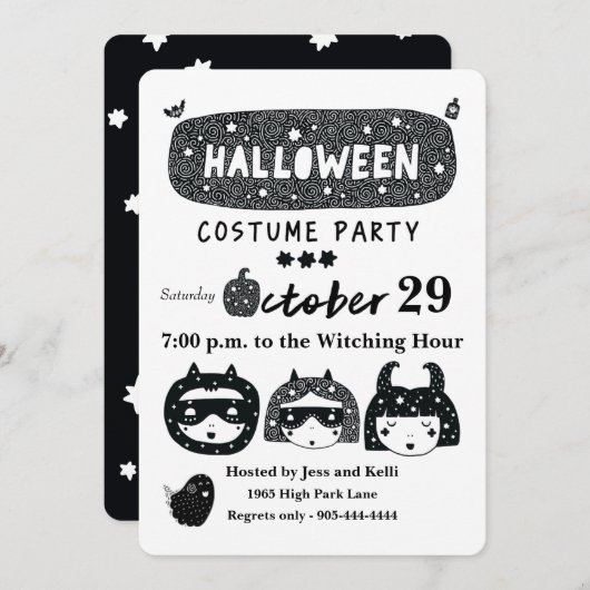 Fun halloween Superhelden costume Party b&w Einladung (Vorne/Hinten)
