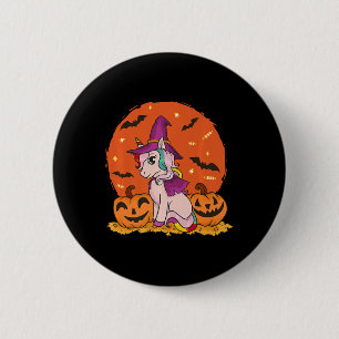 Fun Halloween Witchy Unicorn Niedlich Hexenkürbis Button