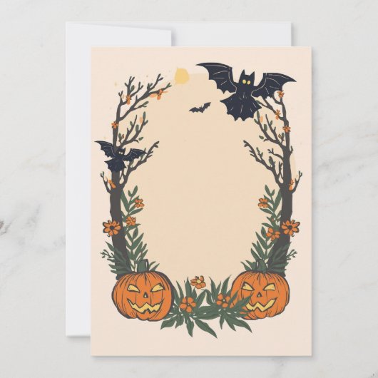 Fun Halloween with Pumpkins, Bats & Autumn Trees Einladung (Rückseite)