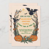 Fun Halloween with Pumpkins, Bats & Autumn Trees Einladung (Vorne/Hinten)