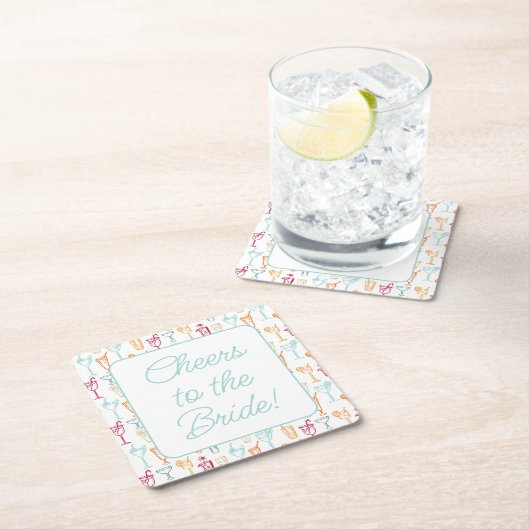 Fun Hand Drawing Cocktail Muster Brautparty Rechteckiger Pappuntersetzer (Vor Ort)