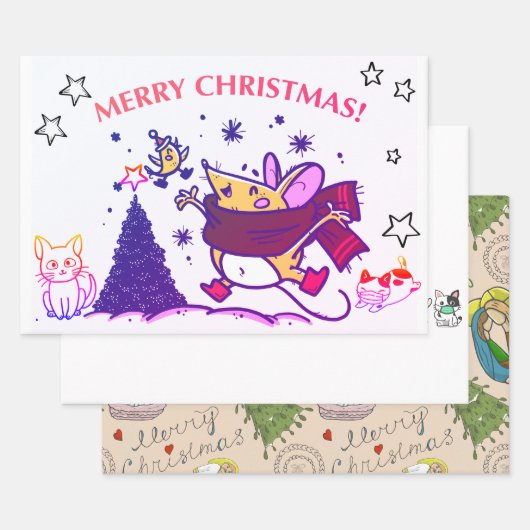 FUN HAND DRAWN CHRISTMAS WRAPPING SHEETS GESCHENKPAPIER SET (Set)
