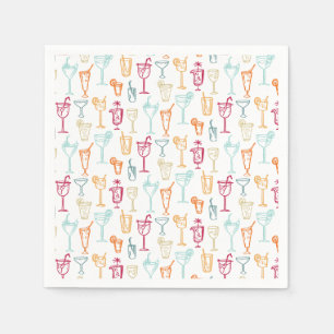 Fun Hand Drawn Cocktail Muster Hochzeitsfeier Serviette