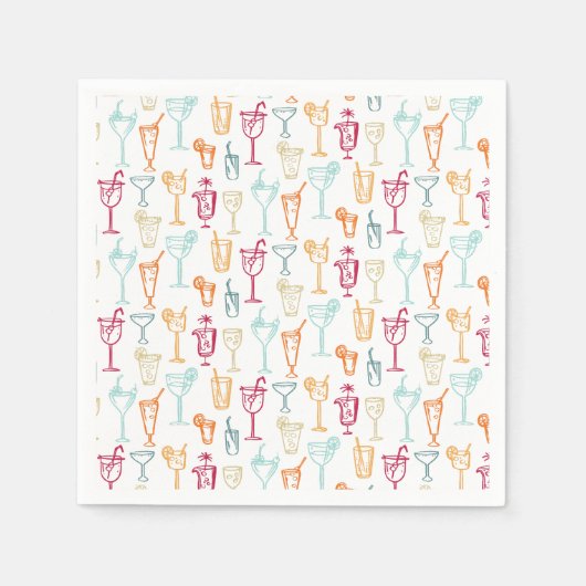 Fun Hand Drawn Cocktail Muster Hochzeitsfeier Serviette (Vorderseite)