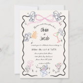 Fun Hand Drawn Cupid Bow Scribble Wavy Hochzeit Einladung (Vorderseite)