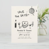 Fun Hand Drawn Save the Date Hochzeit Einladung (Stehend Vorderseite)