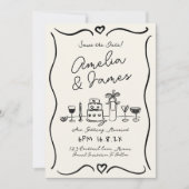 Fun Hand Drawn Save the Date Quirky Hochzeit Einladung (Vorderseite)