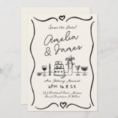 Fun Hand Drawn Save the Date Quirky Hochzeit Einladung (Vorne/Hinten)