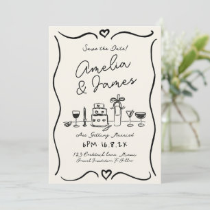 Fun Hand Drawn Save the Date Quirky Hochzeit Einladung