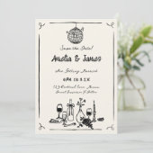 Fun Hand Drawn Save the Date Quirky Hochzeit Einladung (Stehend Vorderseite)