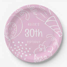 Fun Hand gezogen jedes Alter Geburtstag Ballon Ros Pappteller