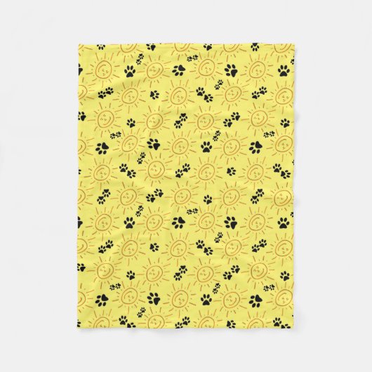 Fun Hand gezogen Sonnenschein schwarzen Paws über  Fleecedecke (Vorderseite)