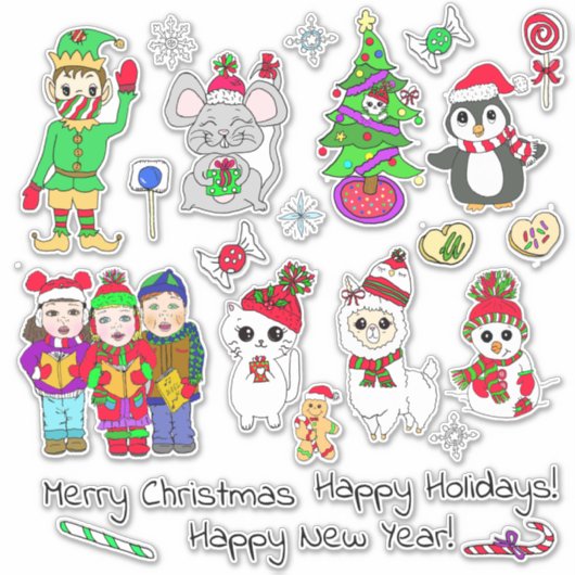 Fun Hand gezogen Weihnachten festlich Aufkleber (Vorderseite)